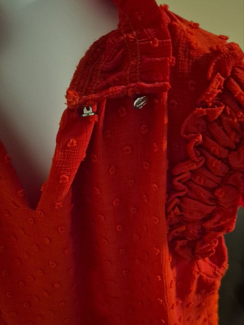 CeCe Red Textured Ruffle Sleeve Blouse - Picture 4 of 6